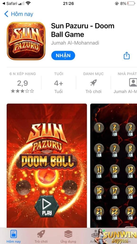 Bấm “Nhận" để tiến hành download app Sunwin