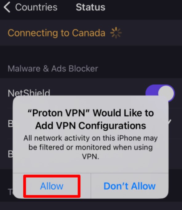 Bạn hãy chọn “Allow” để cho phép thêm cấu hình VPN