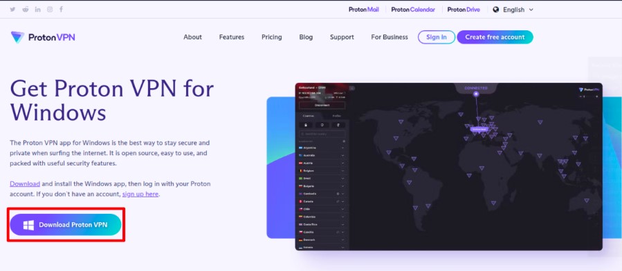 Nhấn “Download Proton VPN” để tải phần mềm